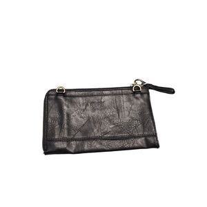 Joy Susan Wristlet Wallet Womens Black Solid Faux‎ Leather Lined Around Zipper